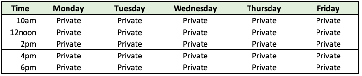Private session times Next level Skirmish Next level Skirmish Private session times